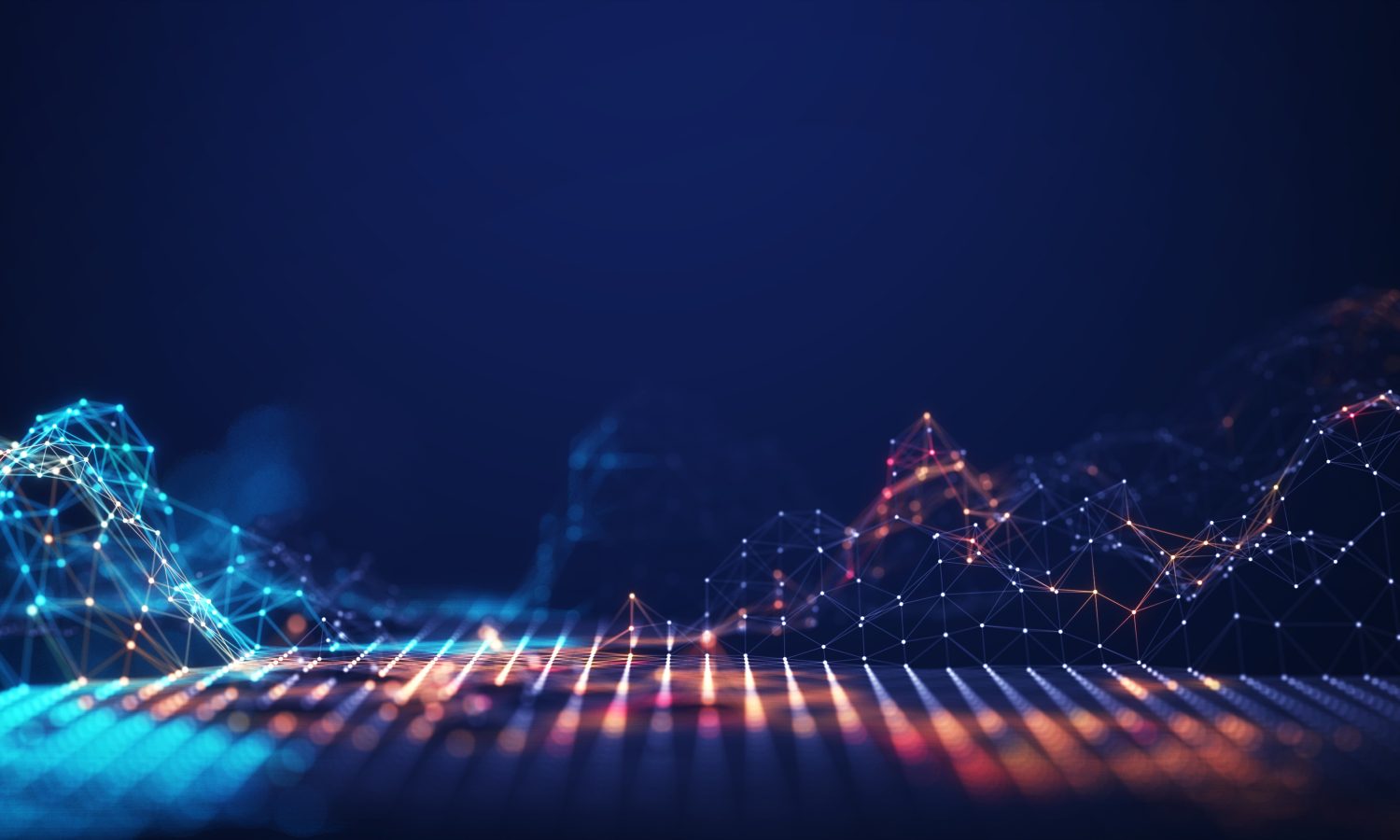 Digital image of dots of light in a geometric shape on a blue background