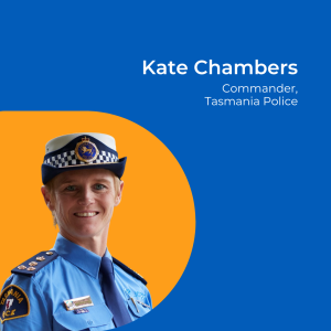 Image of a woman in police uniform with an orange background.