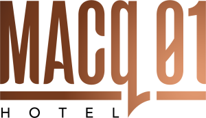 Alt text: MACq 01 Hotel logo in a brown-to-copper gradient, with “Hotel” in black lettering beneath.