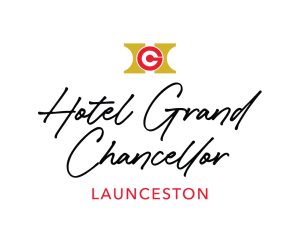 Alt text: Hotel Grand Chancellor Launceston logo in black script, with “Launceston” in red beneath.