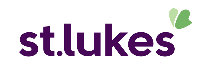 St Lukes' corporate logo. purple lowercase text "st lukes' with a green stylised fluttering butterfly as the apostrophe