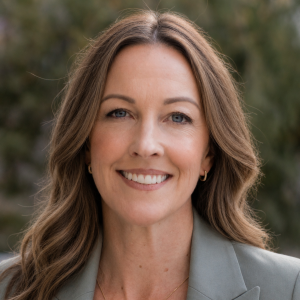 Portrait photo of Kelly Walker GTLP. Kelly has blue eyes and honey blonde hair, parted in the middle and gently framing her face